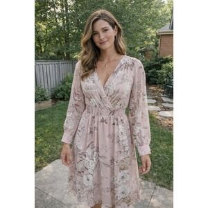 Kate and Lily Wrap Dress Women 10 Chiffon Smocked Blush Floral Midi Romantic